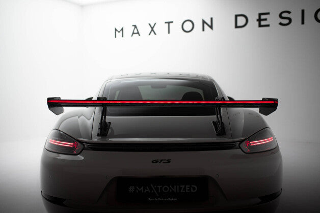 Carbon Heckspoiler Heckflügel mit Schwan Halterung V.2 + LED passend für Porsche 718 Cayman 982c