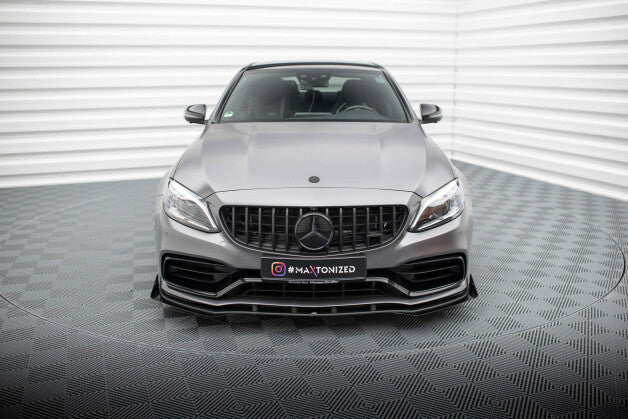 Frontlippe + Flaps passend für Mercedes-AMG C63 Limousine / Kombi W205 FL schwarz Hochglanz