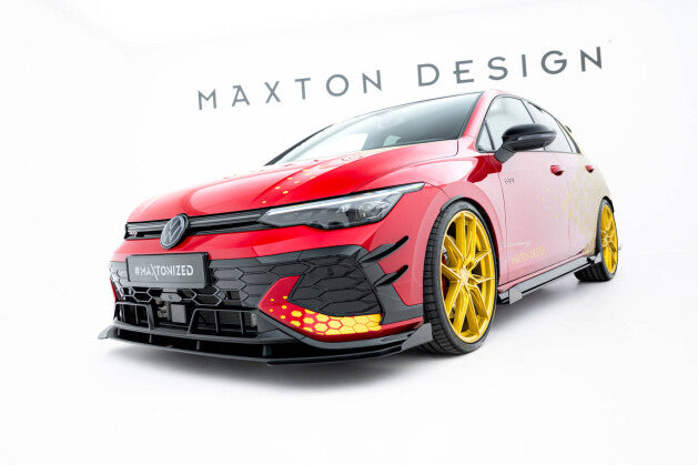 Frontlippe + Flaps passend für VW Golf GTI Clubsport Mk8 FL roter Kern + Hochglanz Flaps