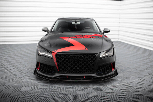 Frontlippe passend für Audi A7 RS7 Look C7 roter Kern + Hochglanz Flaps
