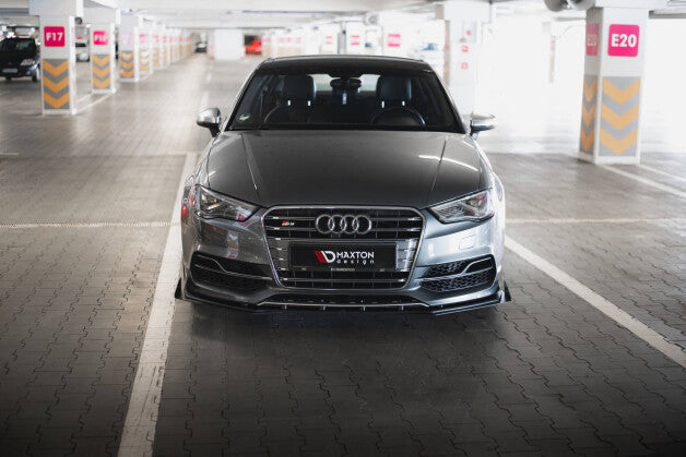 Frontlippe passend für Audi S3 / A3 S-Line Limousine 8V roter Kern + Hochglanz Flaps
