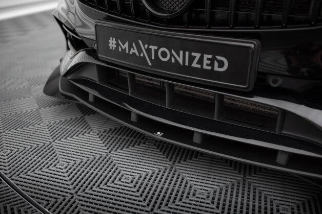 Frontlippe passend für Mercedes A AMG-Line W176 FL roter Kern + Hochglanz Flaps