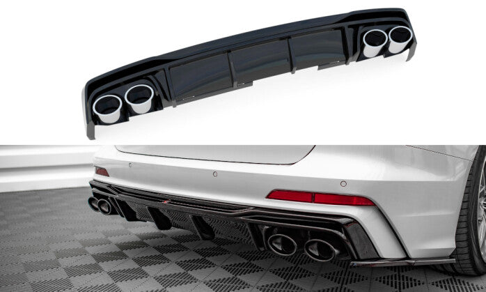 Heckansatz Diffusor + Endrohre chrom passend für Audi A6 S-Line / S6 C8 / C8 FL schwarz Hochglanz