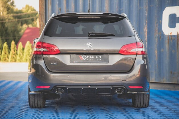 Heckansatz Diffusor + Endrohre chrom passend für Peugeot 308 SW Mk2 FL schwarz Hochglanz