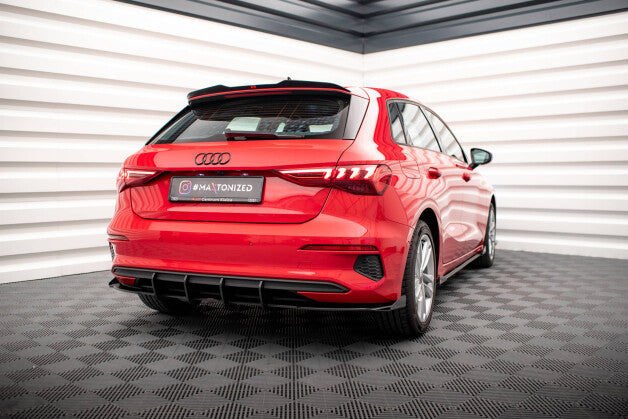 Heckansatz Diffusor + Flaps passend für Audi A3 Sportback 8Y schwarz Hochglanz