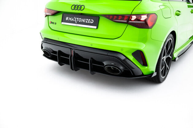 Heckansatz Diffusor + Flaps passend für Audi RS3 Sportback 8Y FL schwarz Hochglanz (4255647863846)