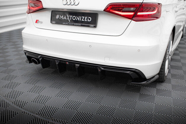 Heckansatz Diffusor passend für Audi A3 S-Line Sportback 8V (Einzelauspuff li.) schwarz Hochglanz