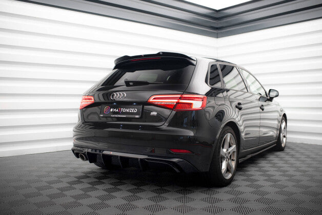Heckansatz Diffusor passend für Audi A3 Sportback 8V FL (Einzelauspuff li.) schwarz Hochglanz
