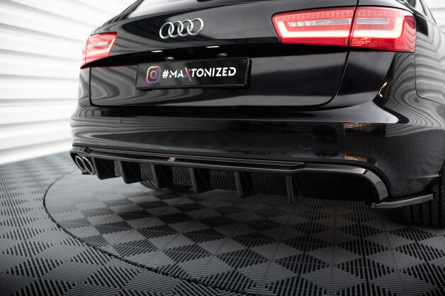 Heckansatz Diffusor passend für Audi A6 Limousine / Avant C7 (Doppelauspuff li.) schwarz Hochglanz
