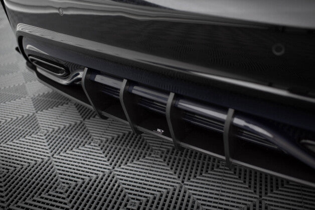 Heckansatz Diffusor passend für Mercedes A AMG-Line W176 FL roter Kern + Hochglanz Flaps