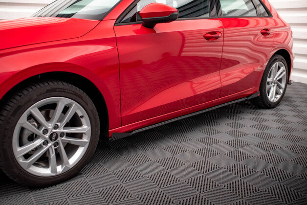 Seitenschweller Ansatz (Paar) + Flaps passend für Audi A3 8Y schwarz Hochglanz