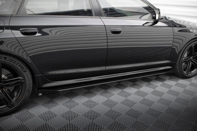Seitenschweller Ansatz (Paar) + Flaps passend für Audi RS6 Avant C6 schwarz Hochglanz