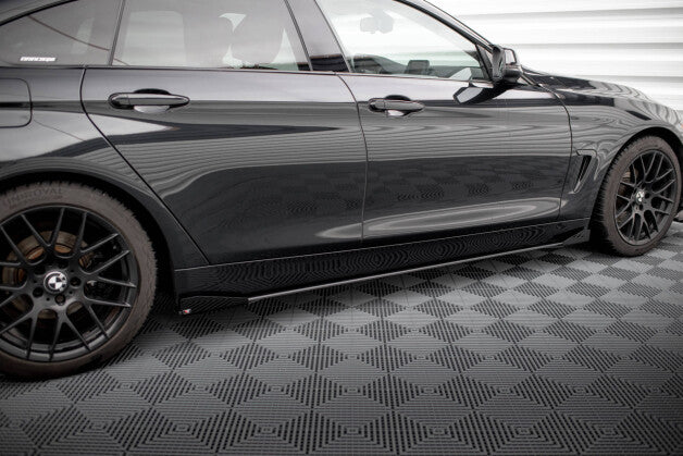 Seitenschweller Ansatz (Paar) + Flaps passend für BMW 4er Gran Coupe F36 schwarz Hochglanz
