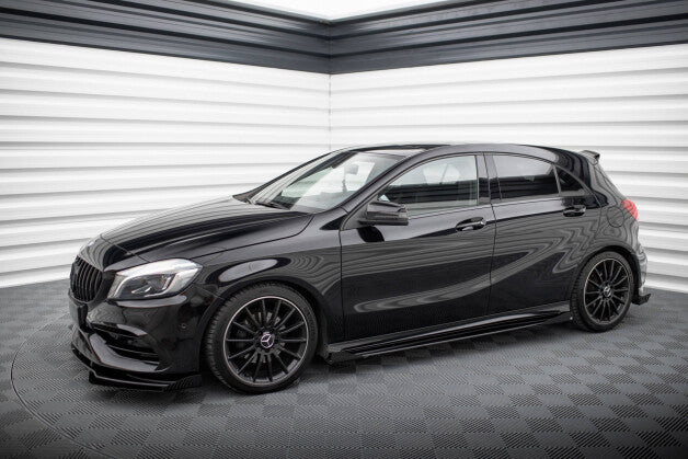 Seitenschweller Ansatz (Paar) + Flaps passend für Mercedes A AMG-Line W176 FL schwarz Hochglanz