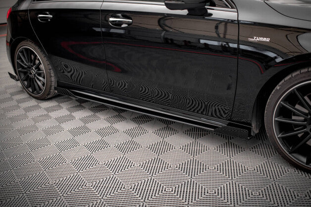 Seitenschweller Ansatz (Paar) + Flaps passend für Mercedes A35 AMG / AMG-Line Aero Pack W177 schwarz Hochglanz