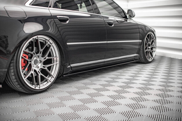 Seitenschweller Ansatz (Paar) passend für Audi S8 D3 schwarz Hochglanz
