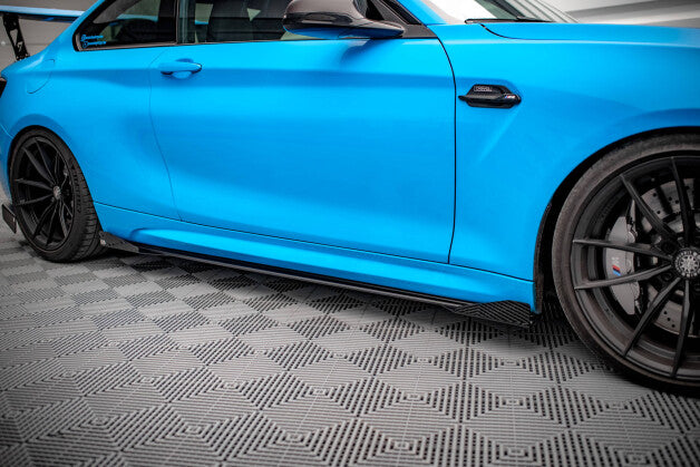 Seitenschweller Ansatz (Paar) passend für BMW M2 F87 roter Kern + Hochglanz Flaps