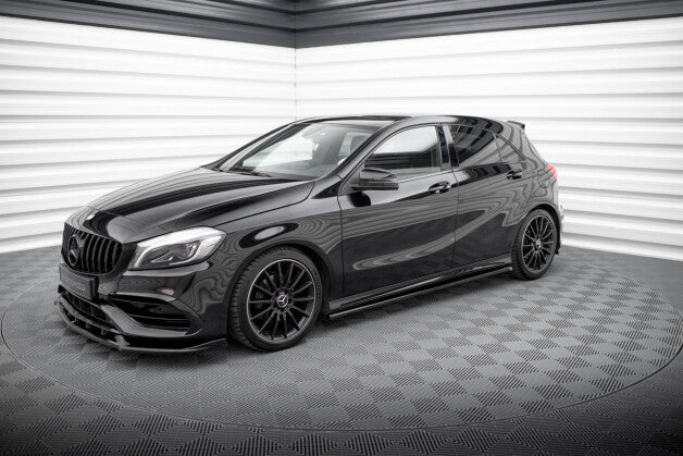 Seitenschweller Ansatz (Paar) passend für Mercedes A AMG-Line W176 Facelif schwarz Hochglanz