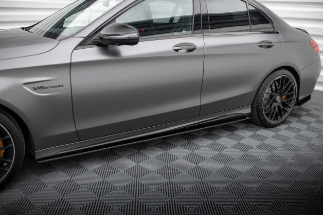 Seitenschweller Ansatz (Paar) passend für Mercedes-AMG C63 Limousine / Kombi W205 FL schwarz matt