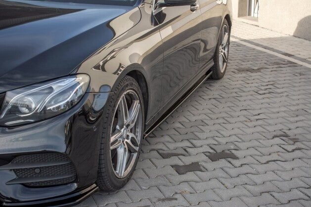 Seitenschweller Ansatz (Paar) passend für Mercedes E43 AMG / AMG-Line Limousine / Kombi W213 / S213 schwarz Hochglanz