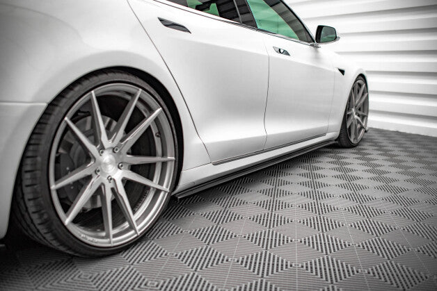Seitenschweller Ansatz (Paar) passend für Tesla Model S FL schwarz Hochglanz