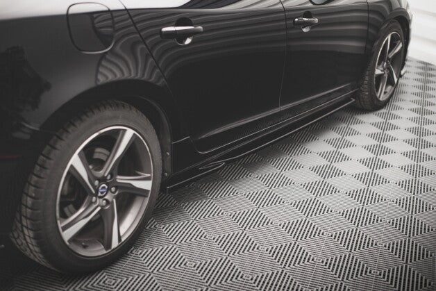 Seitenschweller Ansatz (Paar) passend für Volvo S60 R-Design Mk2 schwarz Hochglanz
