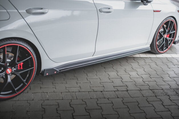 Seitenschweller Ansatz (Paar) V.2 + Flaps passend für VW Golf 8 GTI / GTI Clubsport schwarz MATT