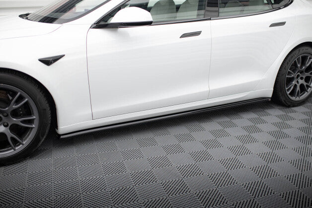 Seitenschweller Ansatz (Paar) V.2 passend für Tesla Model S Plaid Mk1 FL schwarz Hochglanz